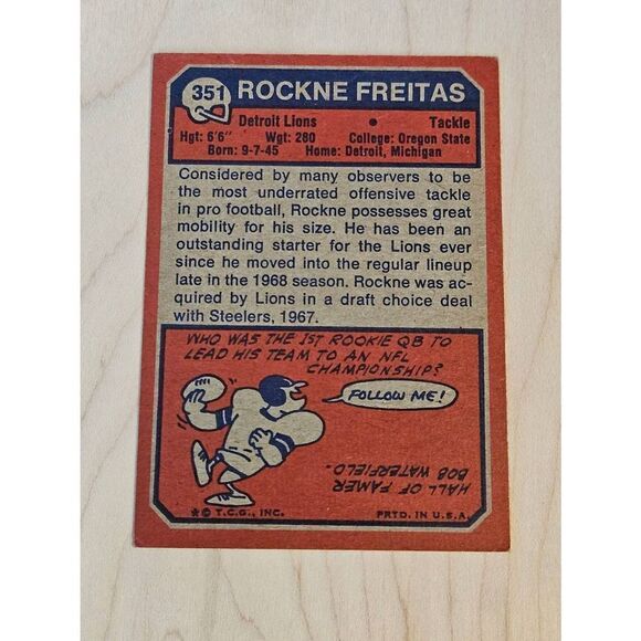 2 - 1973 Topps #351 Rockne Freitas Detroit Lions Football - Picture 3 of 5